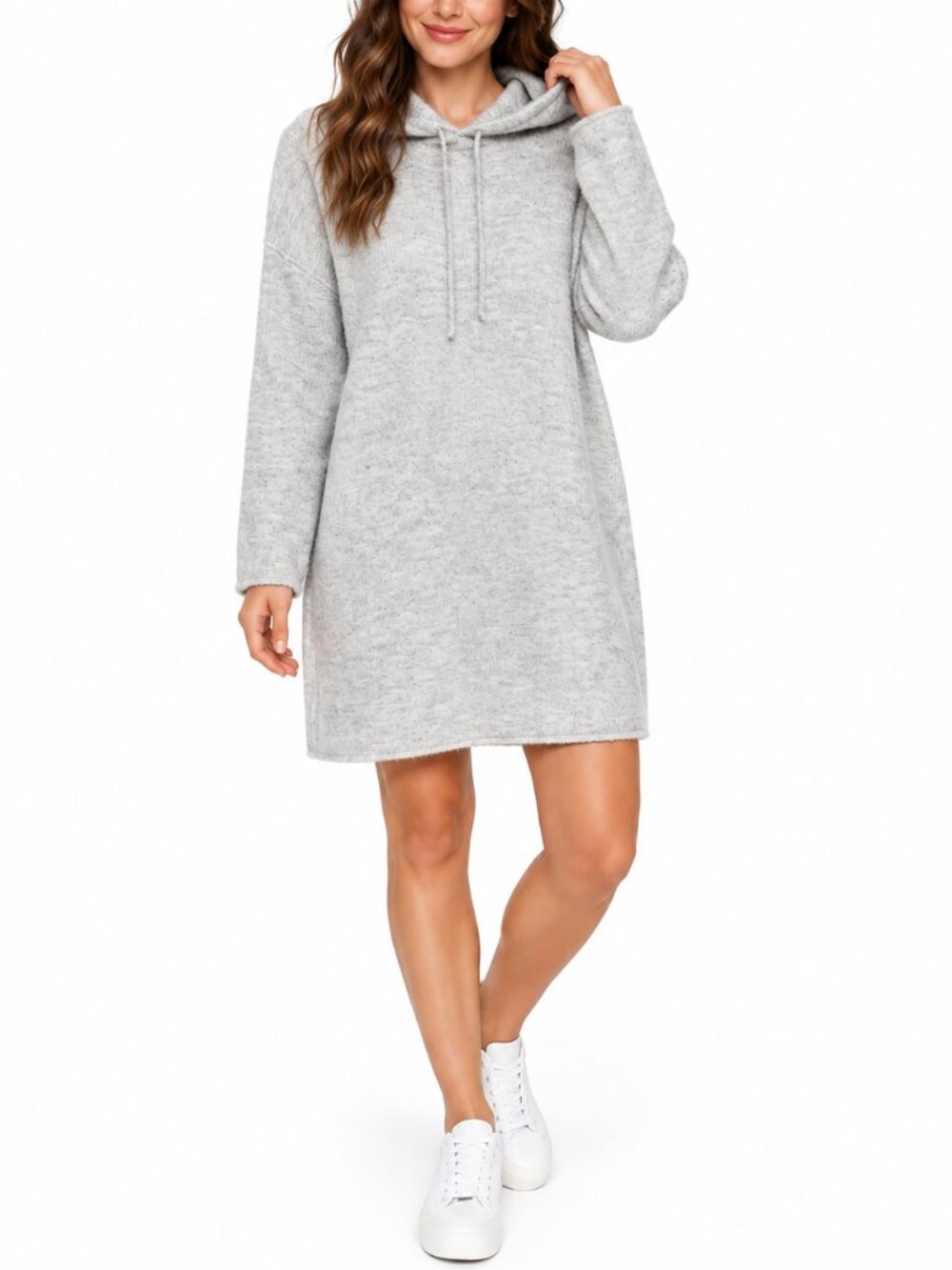 WILFRED FREE Sissi Hooded Sweater Dress Grey Medium Alpaca Knit Neutral Aritzia